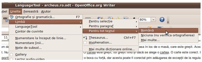 OpenOffice selectie limba